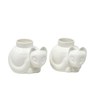 Nancy Lopez White Ceramic Cat Taper Candle Holders Set 2 1979 Vintage MCM
